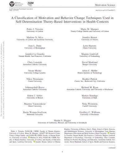 Expert Consensus Article on Self-Determination Theory Techniques to Be Published in Motivation Science